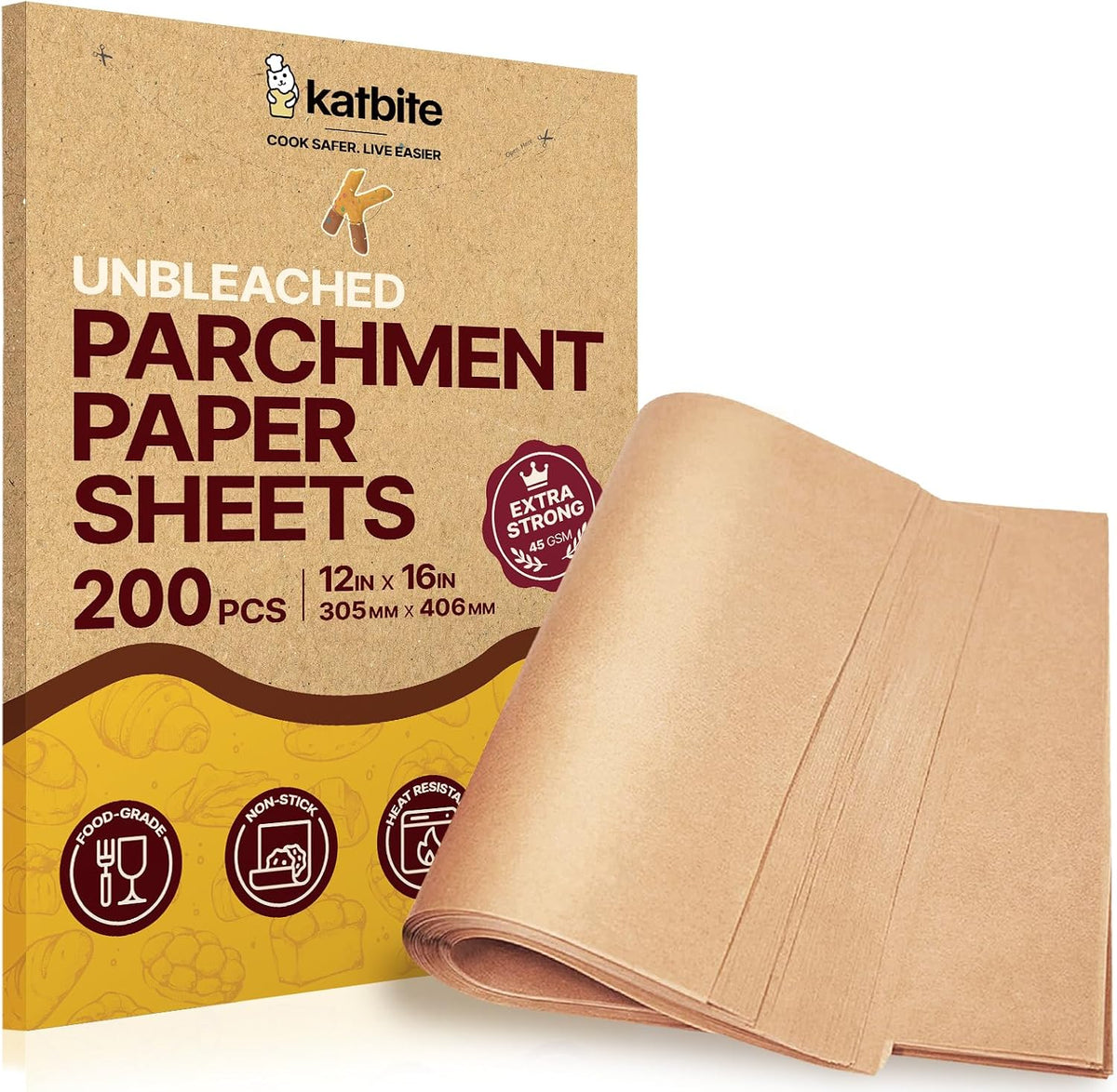 Katbite 200Pcs 12x16 In Unbleached Parchment Paper for Baking
