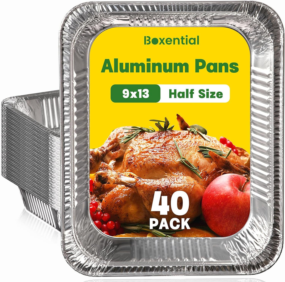9x13 Aluminum Pans [40 Pack], Extra Heavy Duty Half Size Disposable Aluminum Foil Pans