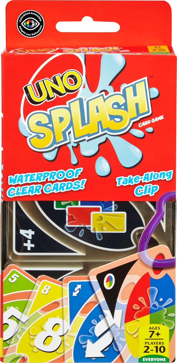 Mattel Games UNO Splash Card Game with Waterproof Cards and Portable Clip