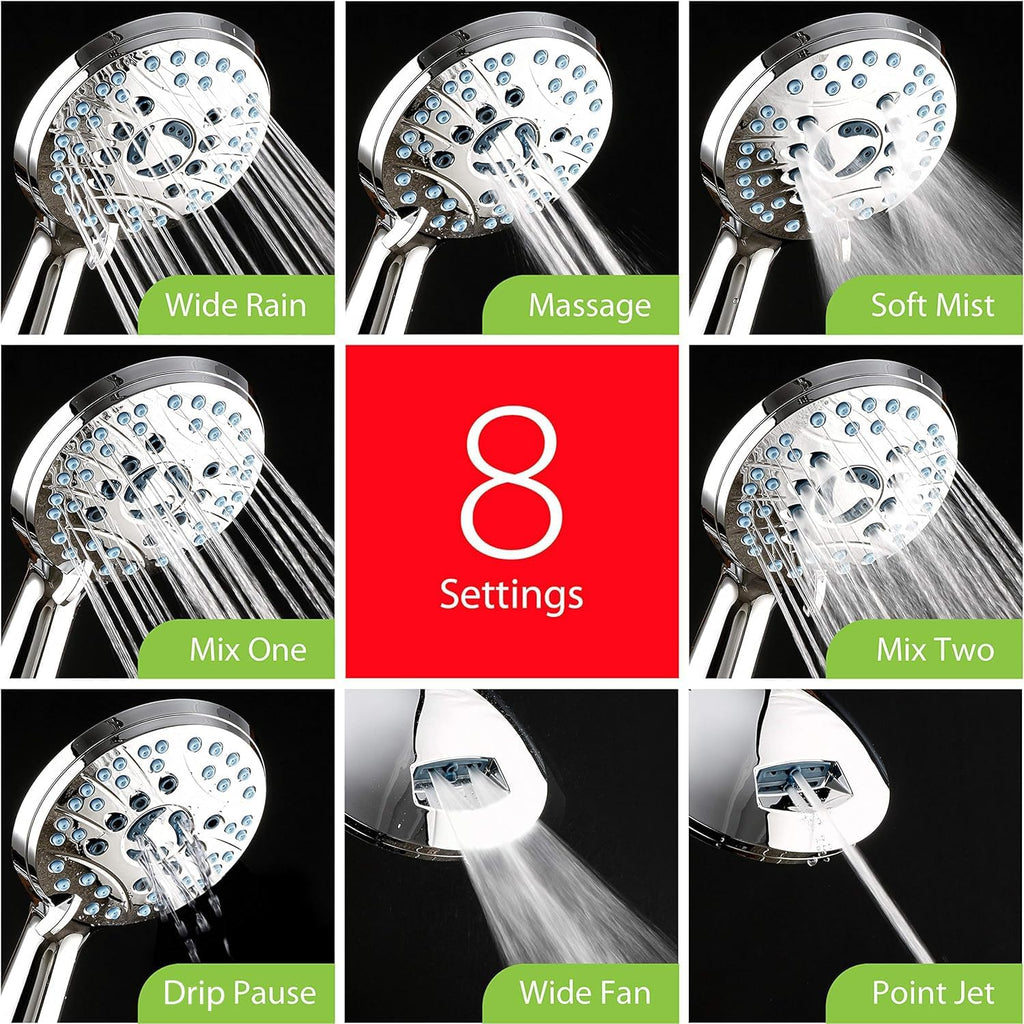 AquaCare High Pressure 8-mode Handheld Shower Head - Anti-clog Nozzles