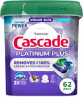 Cascade Platinum Plus Dishwasher Pods, Dish Detergent Soap, Clean Scent, 62 Count