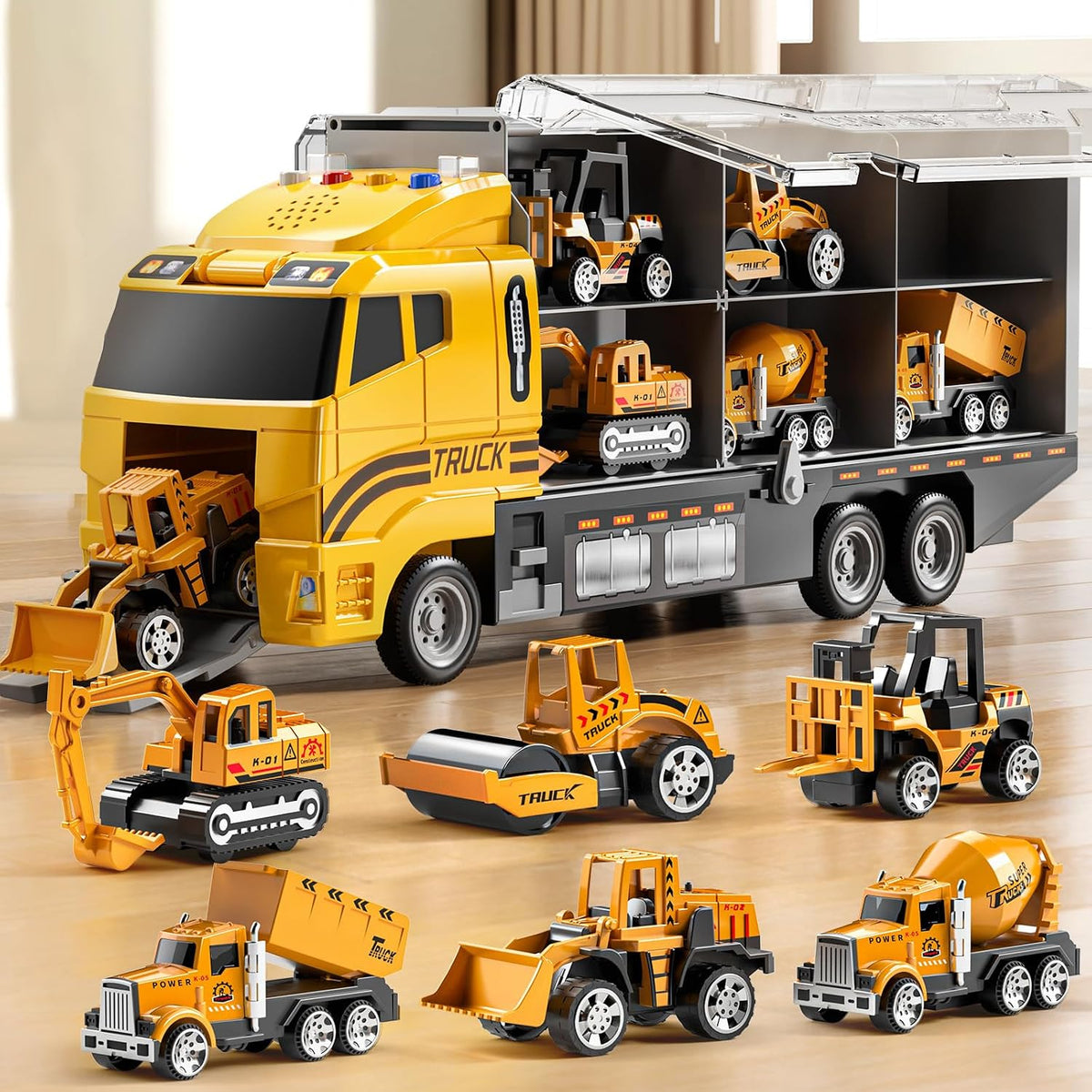 NIPLOOOW Kids Boys Construction Truck Vehicle Toy Set with Play Mat and Die-Cast Toy Car