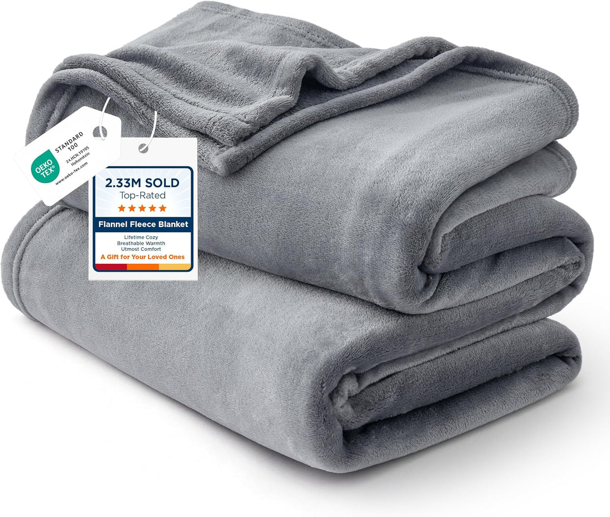 Bedsure Fleece Bed Blankets Queen Size Grey