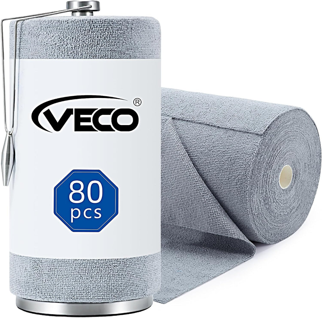 Veco Tear-Away Microfiber Cleaning Cloth Roll with Stainless Steel Holder