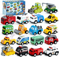 JOYIN 18 Pcs Pull Back City Cars and Trucks Toy Vehicles Set