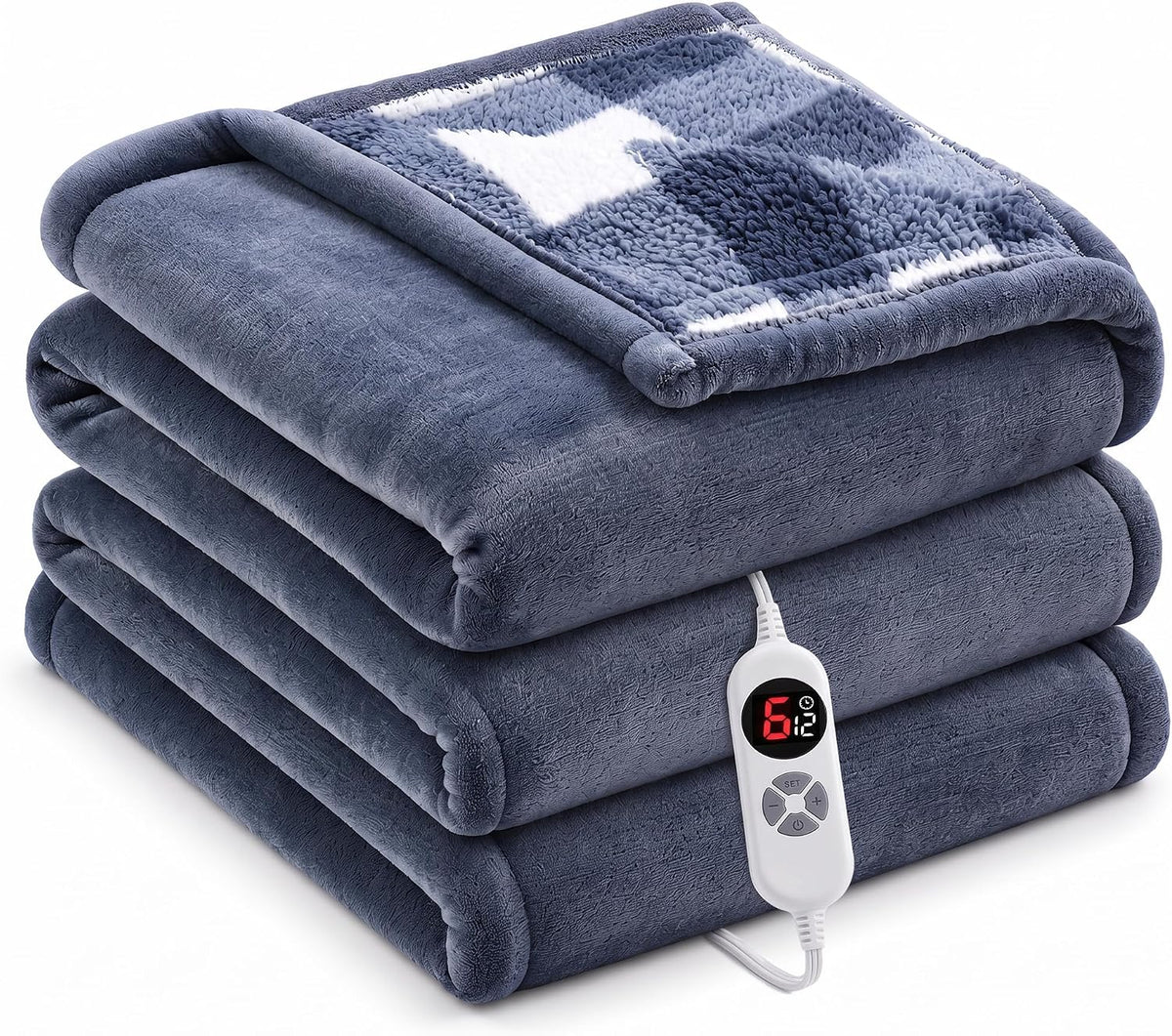 Heated Blanket Twin 62x84, Flannel & Sherpa, 6 Heat Levels 1-12H Timer