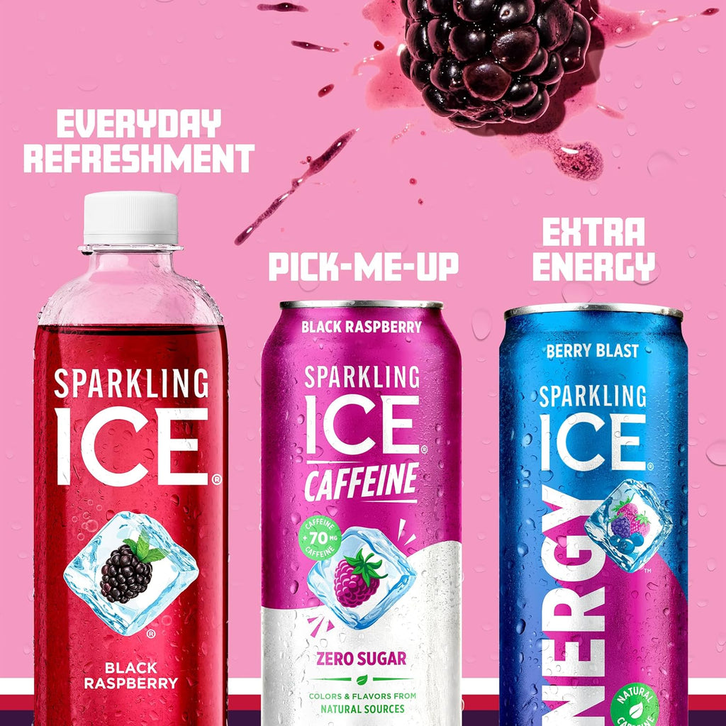 Sparkling Ice Caffeine Black Raspberry Sparkling Water with Caffeine, Zero