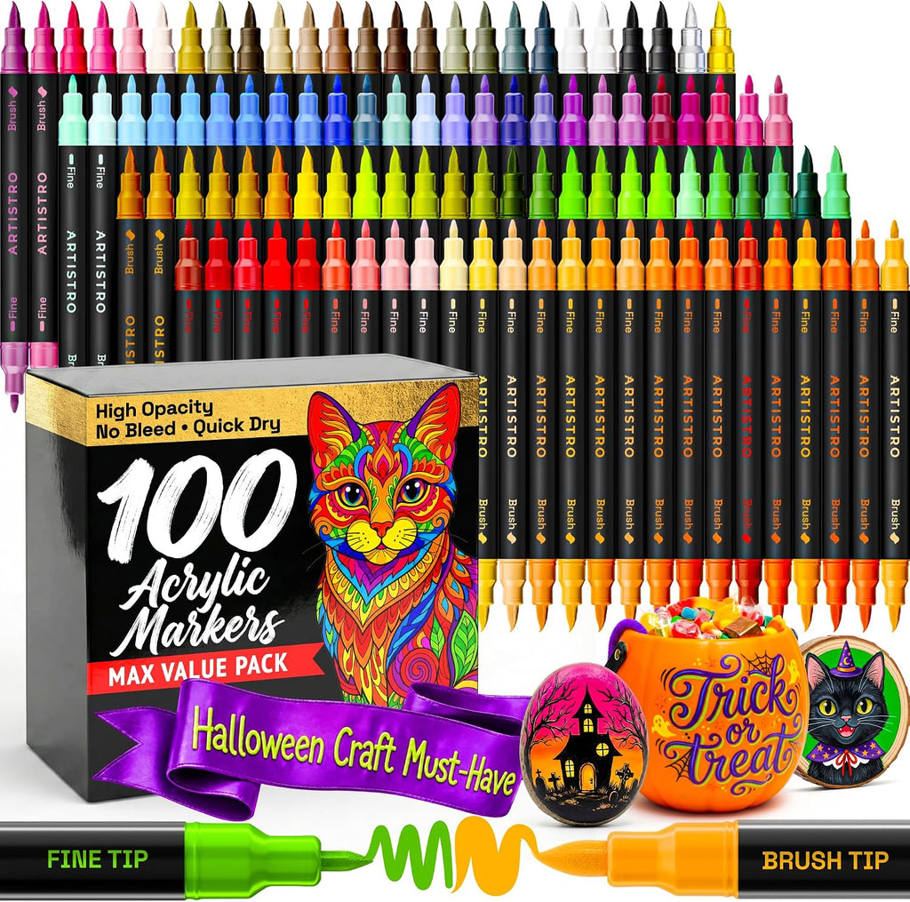ARTISTRO 100 Acrylic Dual-Tip Glass Marker Pens for Wine Glasses